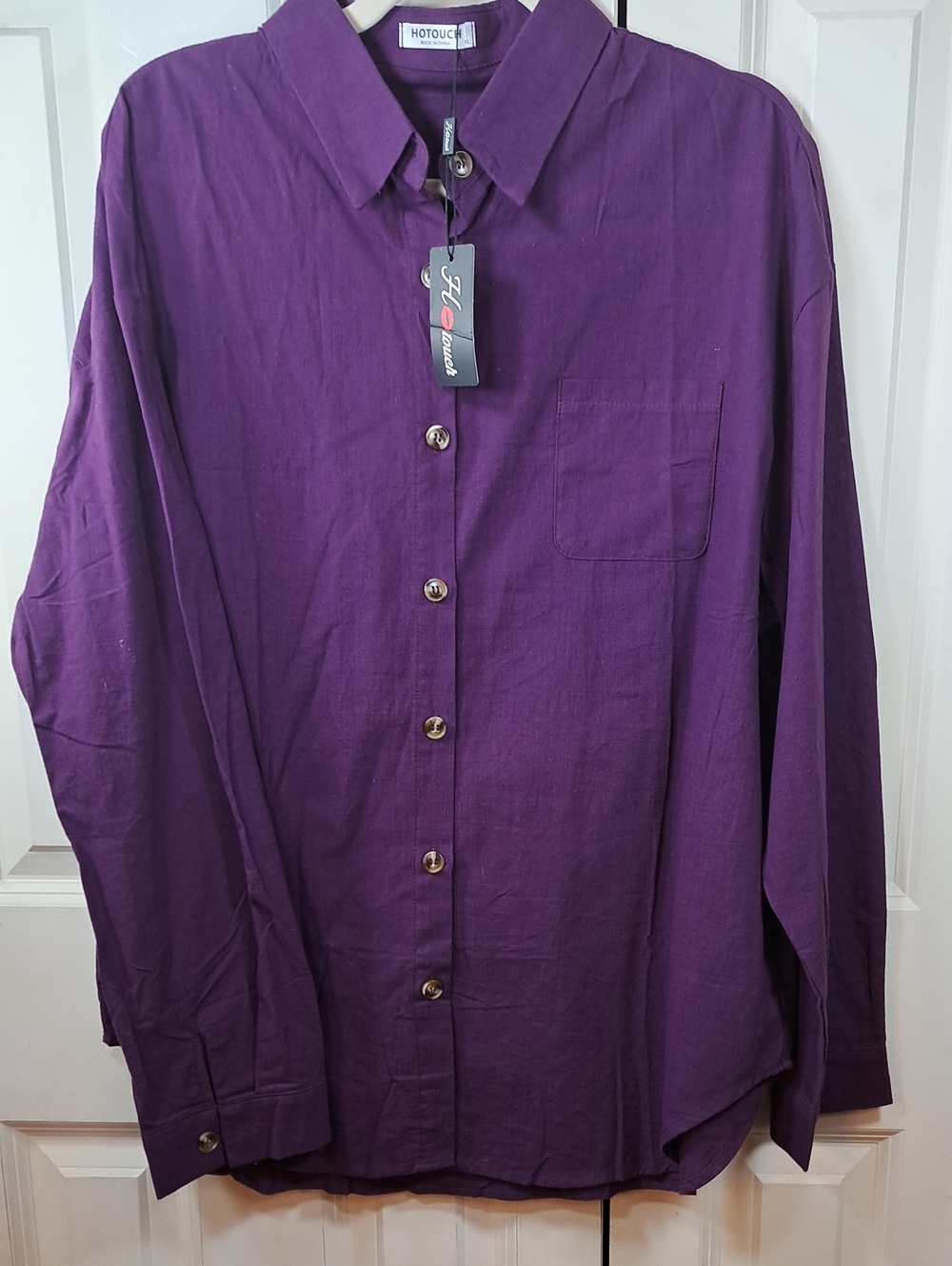HOTOUCH Men’s Long-Sleeve Purple Casual Button-Down Shirt